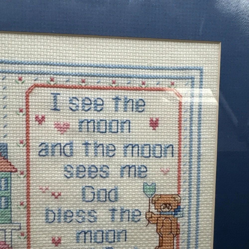 Framed Cross Stitch I See The Moon Dimensions 16